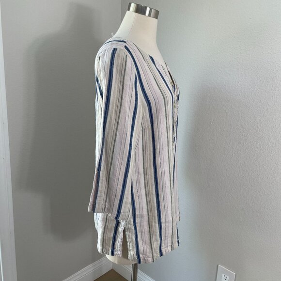 Tommy Bahama Womens Medium Striped Tunic Top Lace Up Neck Linen Blend Shirt - Picture 3 of 12